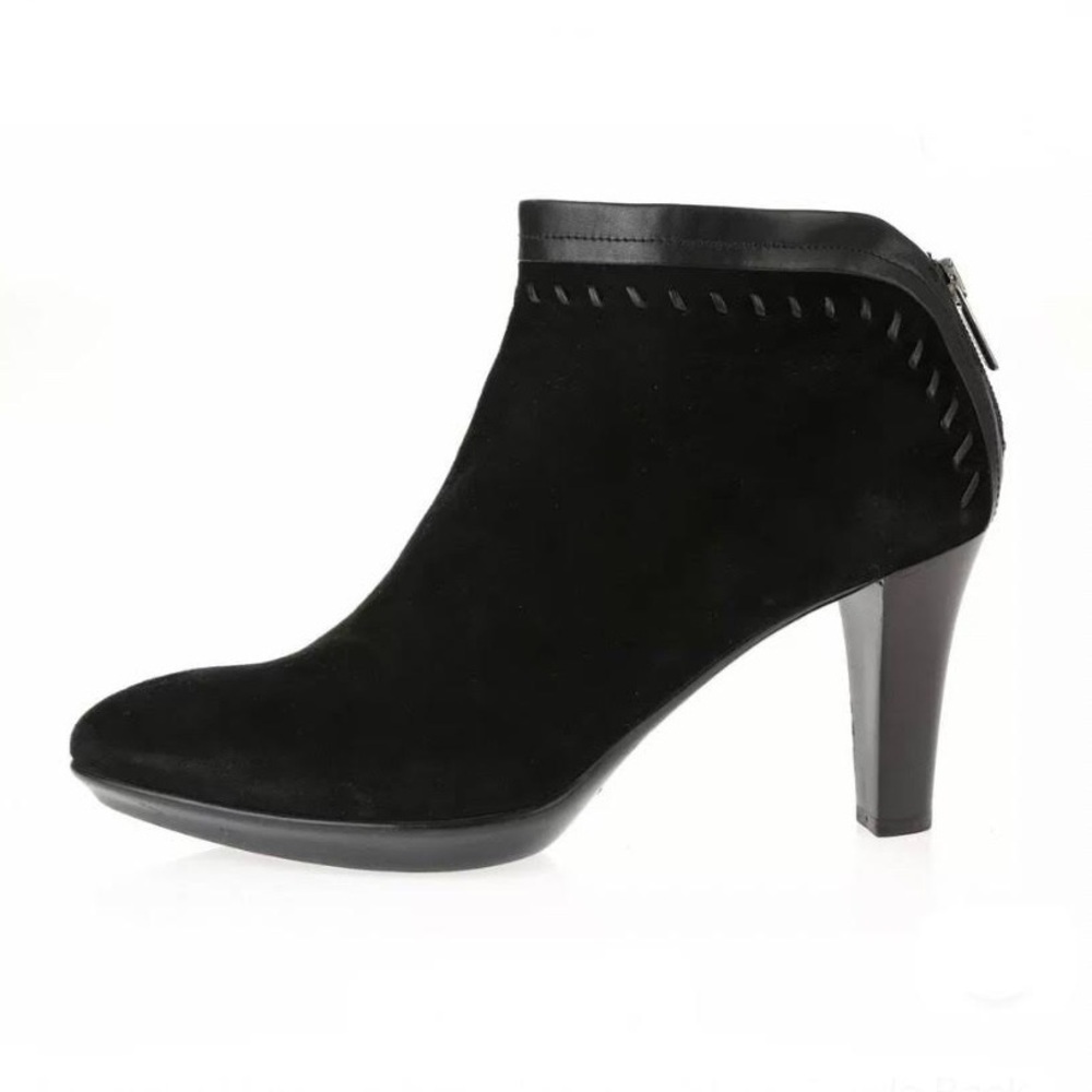 Aquatalia Marvin K Riley Black Suede & Leather Whipstitch High Heel Booties 8.5